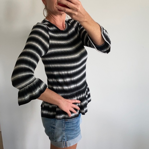 Black & White Stripe Peplum Top - Picture 3 of 9